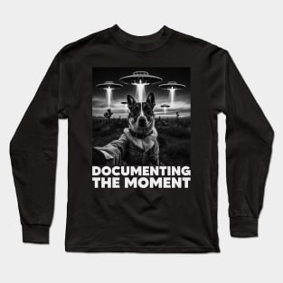 Selfie of Dog And Aliens UFO - 2, Documenting The Moment, Funny Dog Long Sleeve T-Shirt